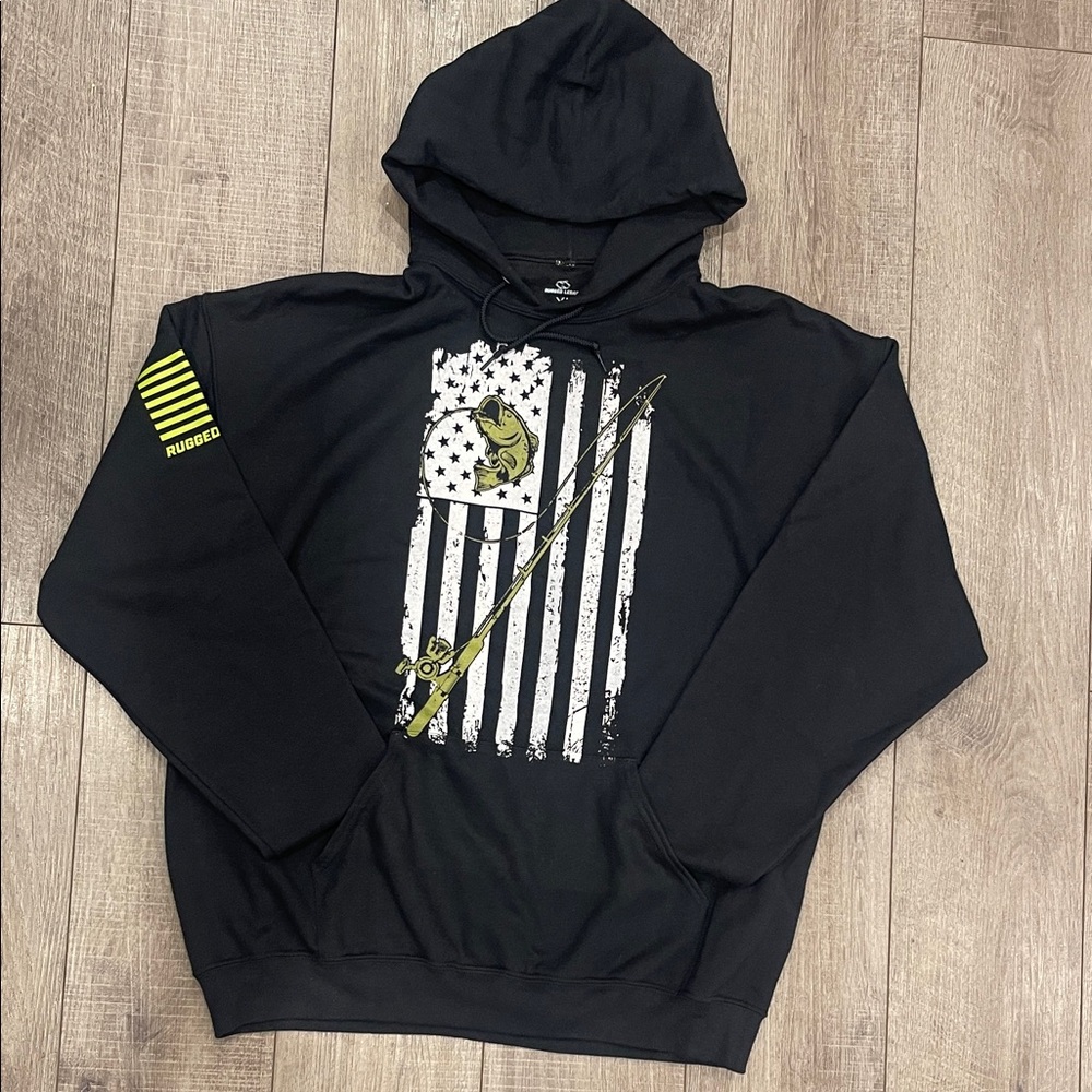 Rugged Legacy Hoodie Fleece Cottage Core Black Graphic Hoodie Size XL